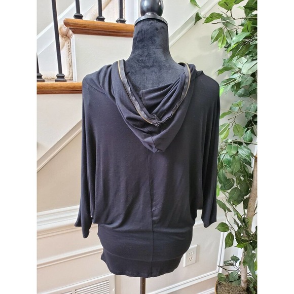 Papaya Women's Black Rayon Long Sleeve Half Zip Front Casual Hoodie Size Small - Picture 7 of 10
